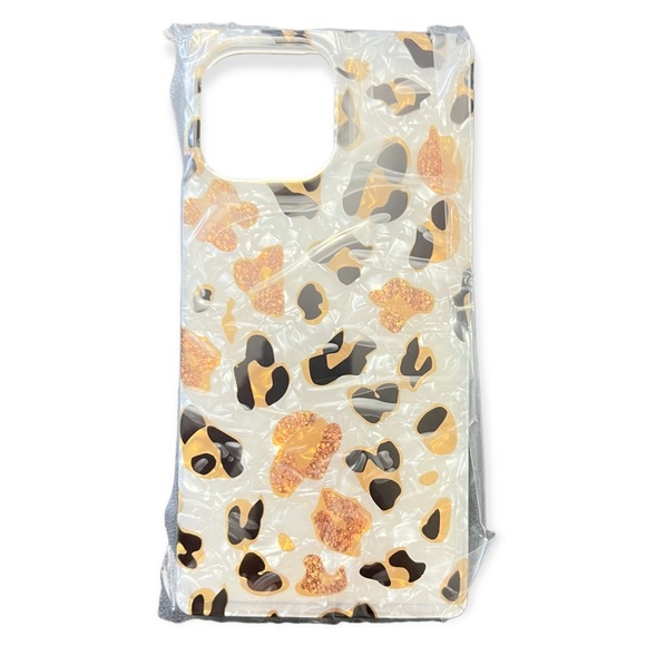 Black Pearl Rose Gold Glitter Cheetah Leopard Square iPhone 12 13 PRO MAX Case - Picture 7 of 10